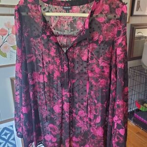 Torrid Black and Pink Floral Blouse